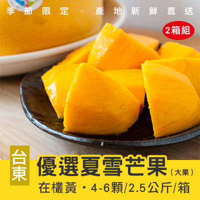 自然農法-台東嚴選夏雪芒果-2.5公斤/4-6顆(2箱組)